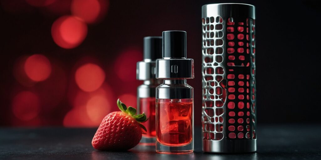 Un vaporisateur électronique avec un e-liquide à la fraise